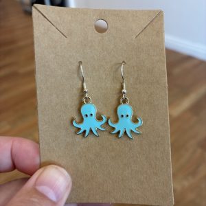 Blue octopus earrings front