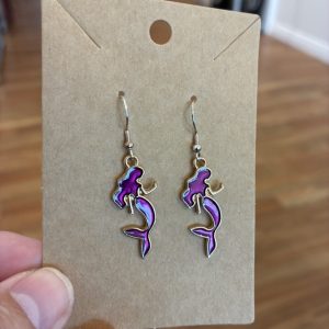purple mermaid earrings from the front