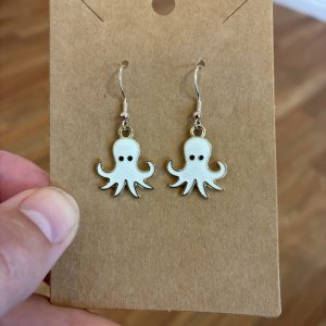 White octopus earrings front